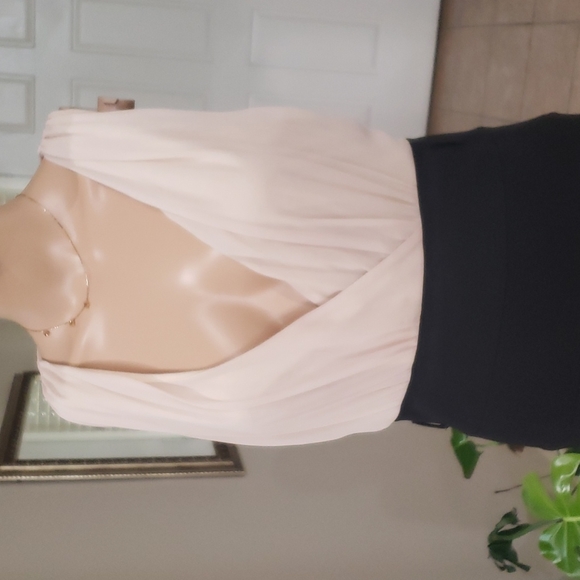 Red Clover L chiffon deep vneck crisscross back ribbed skirt Goldilocks length - Picture 3 of 9